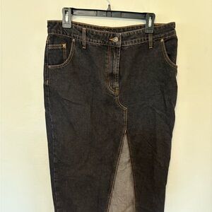 Lioness Black Denim Skirt with Front Slit